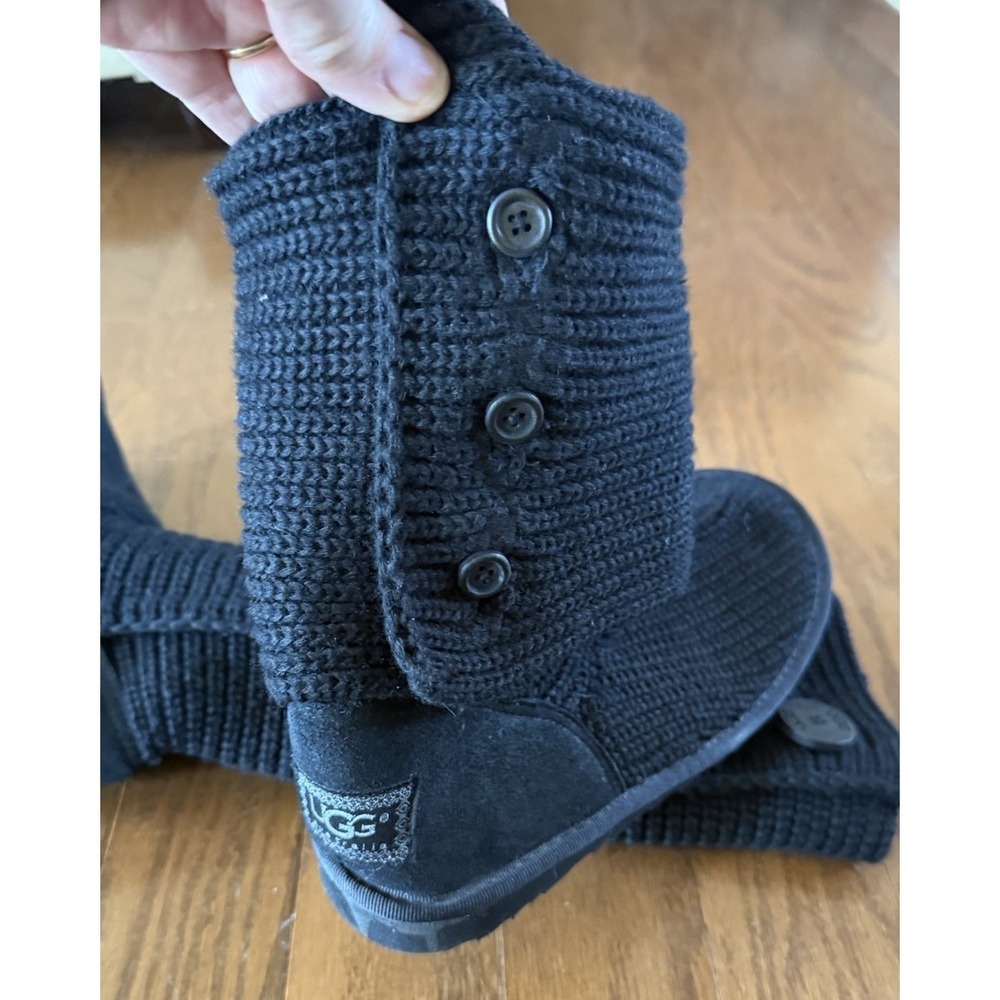 Ugg Black Cardy Classic Knitted Sweater‎ Tall Foldover Button Boot Size 7 - Picture 2 of 11